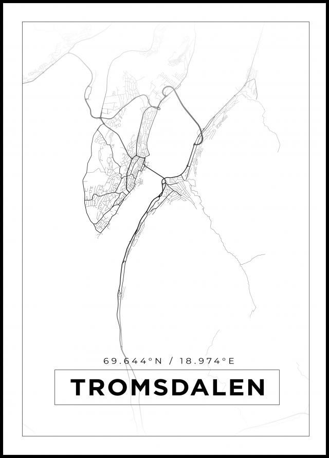 Kart - Tromsdalen - Hvit Plakat