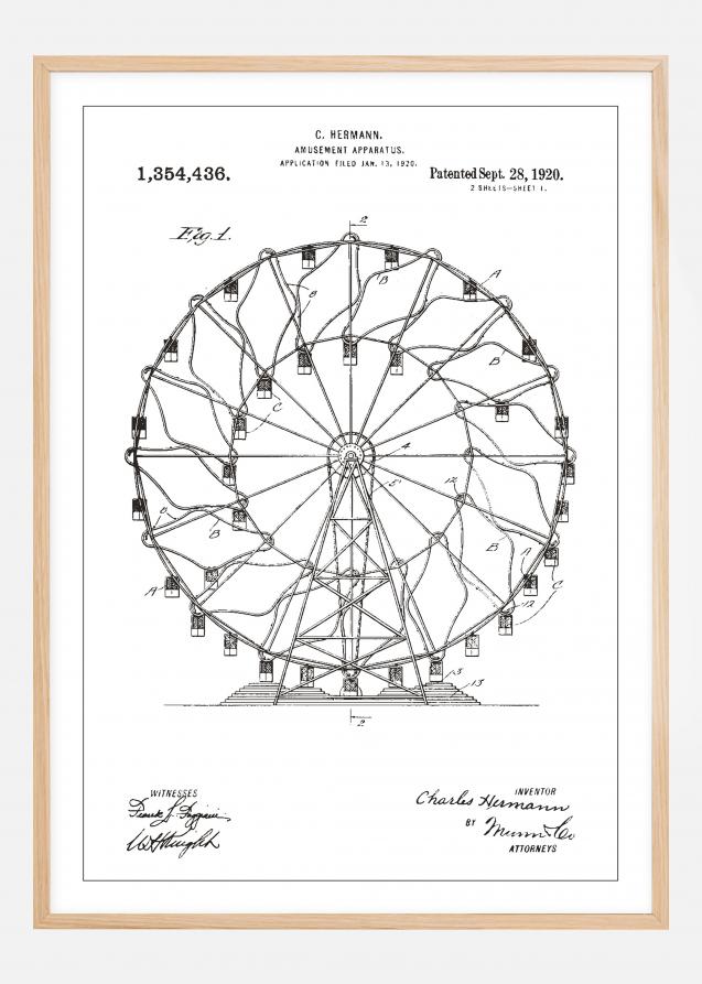 Patenttegning - Pariserhjul - Hvit Plakat