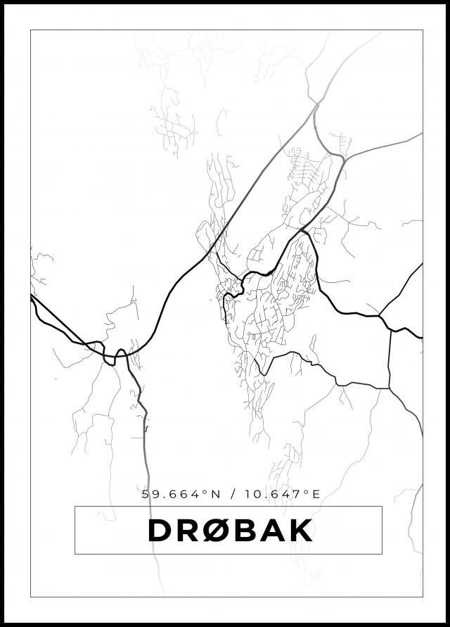 Kart - Drøbak - Hvit Plakat