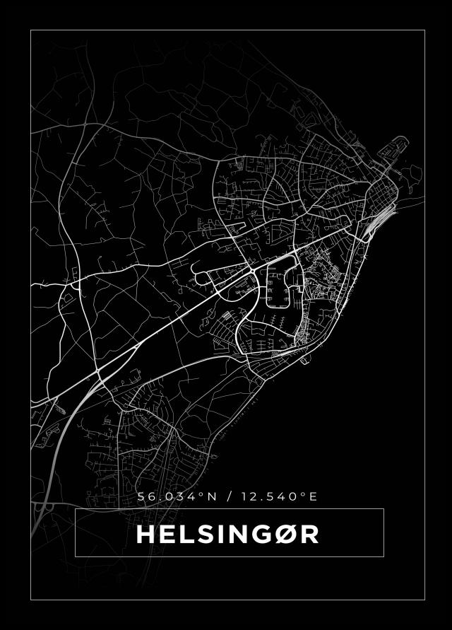 Kart - Helsingør - Svart Plakat