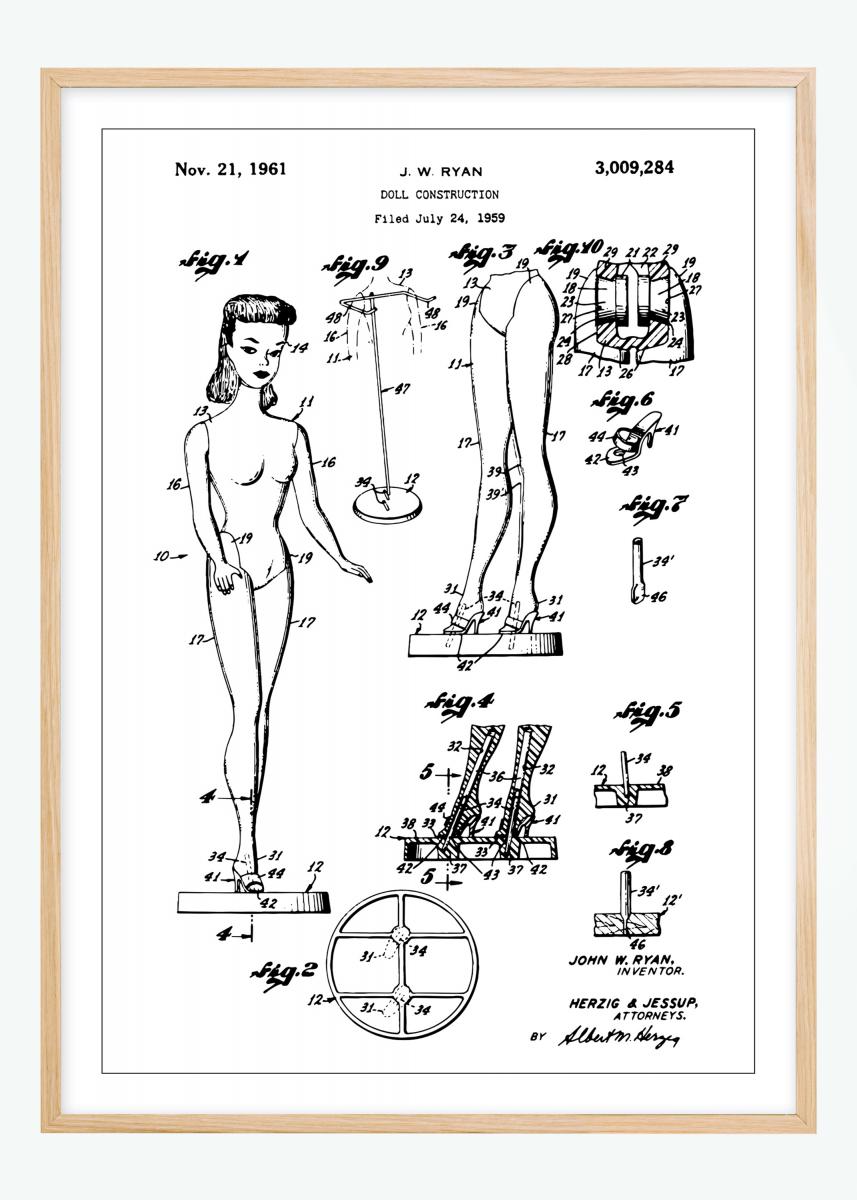Patenttegning - Barbie - Poster Plakat