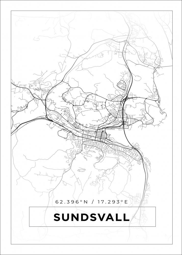 Kart - Sundsvall - Hvit Plakat