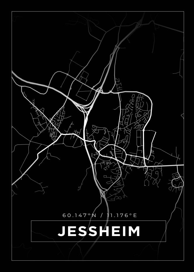 Kart - Jessheim - Svart Plakat