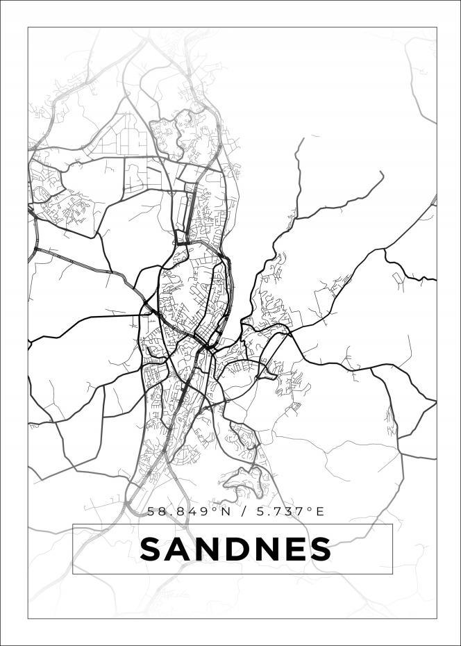 Kart - Sandnes - Hvit Plakat
