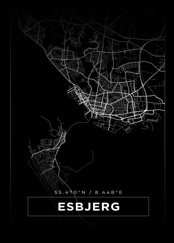Kart - Esbjerg - Svart Plakat