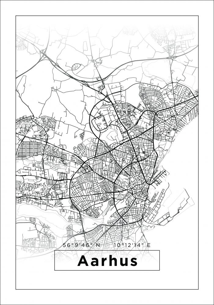 Kart - Aarhus - Hvit Plakat