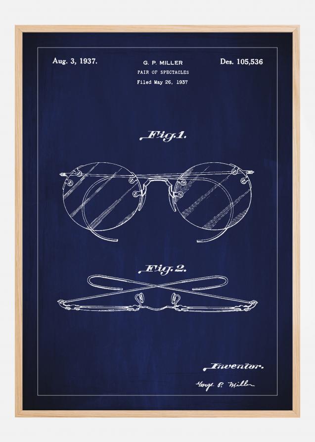 Patenttegning - Briller A - Blå Plakat