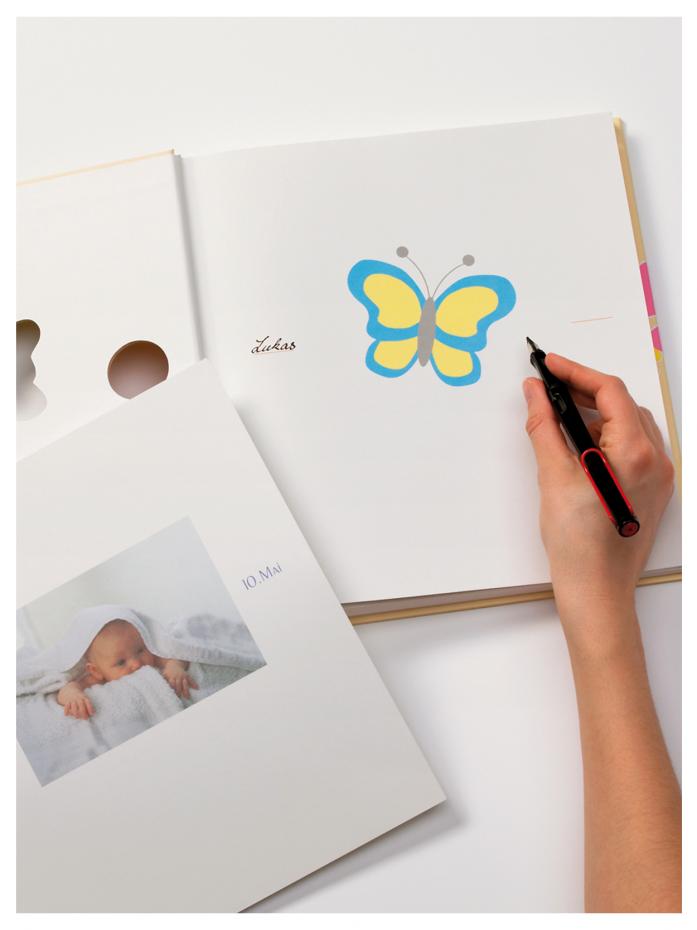 Butterfly Babyalbum - 28x30,5 cm (60 Hvite sidor / 30 ark)