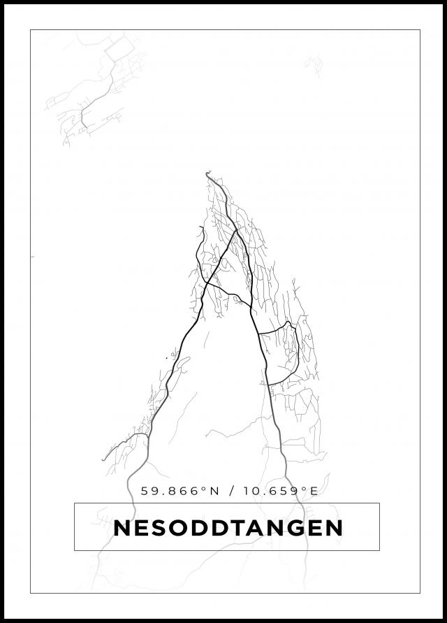 Kart - Nesoddtangen - Hvit Plakat