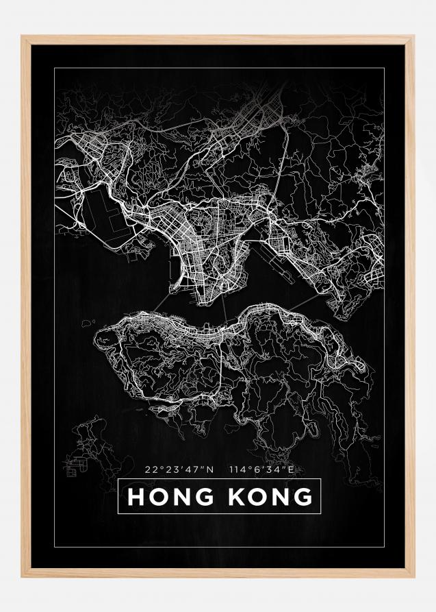 Kart - Hong Kong - Svart Plakat