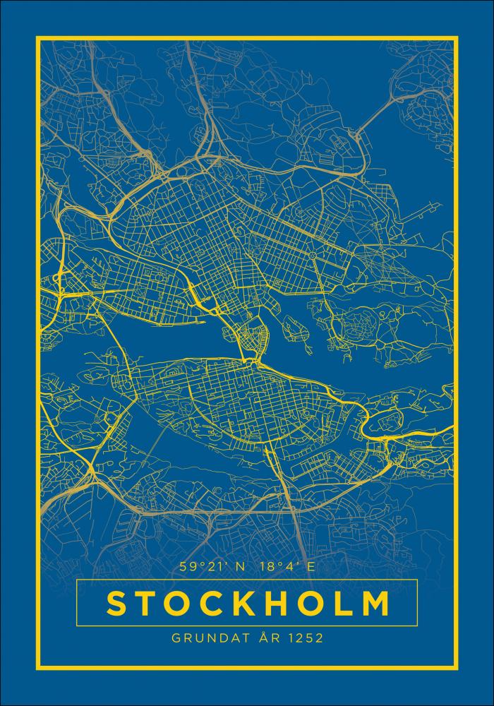 Kart - Stockholm - Poster - Bl