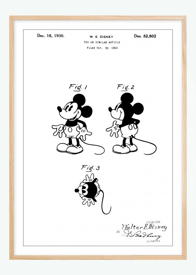 Patenttegning - Disney - Mickey Mouse - Poster Plakat