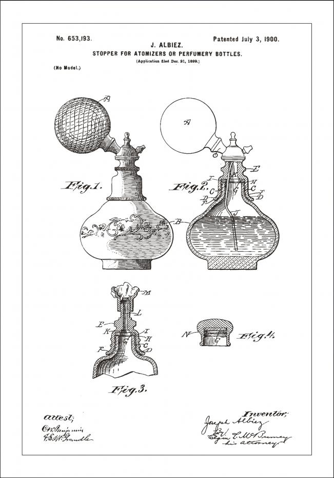 Patenttegning - Parfymeflaske A - Hvit Plakat