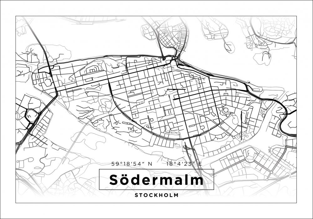 Kart - Sdermalm - Hvit Plakat