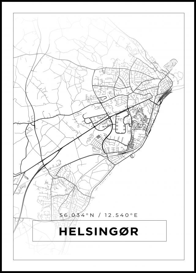 Kart - Helsingør - Hvit Plakat
