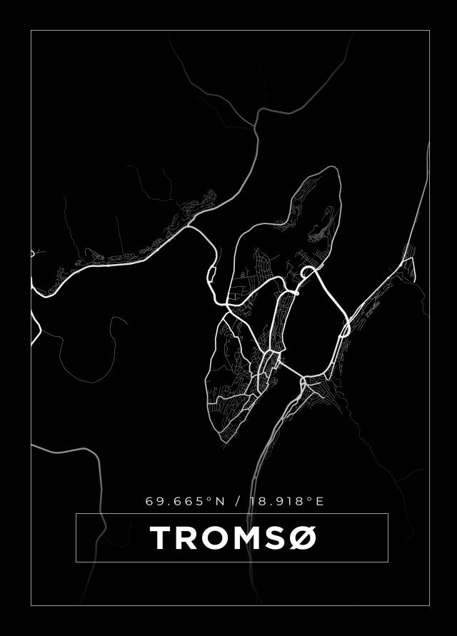 Kart - Tromsø - Svart Plakat