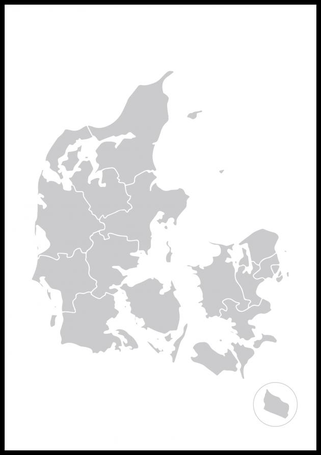 Kart - Danmark - Grå Plakat