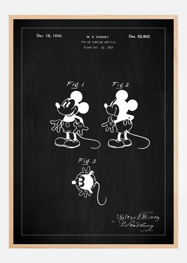 Patenttegning - Disney - Mickey - Svart Plakat