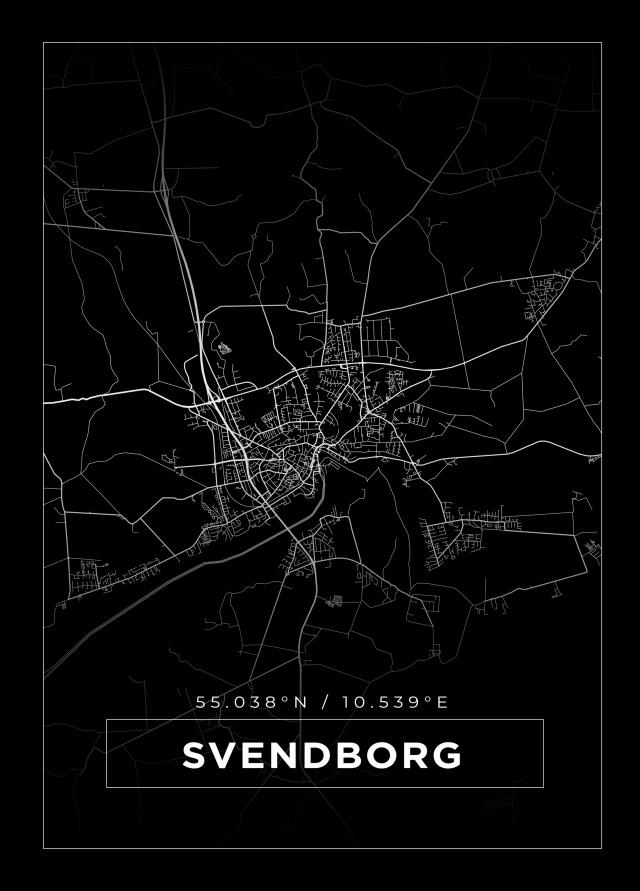 Kart - Svendborg - Svart Plakat