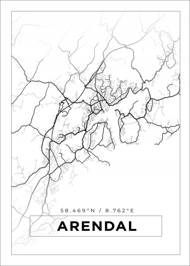 Kart - Arendal - Hvit Plakat