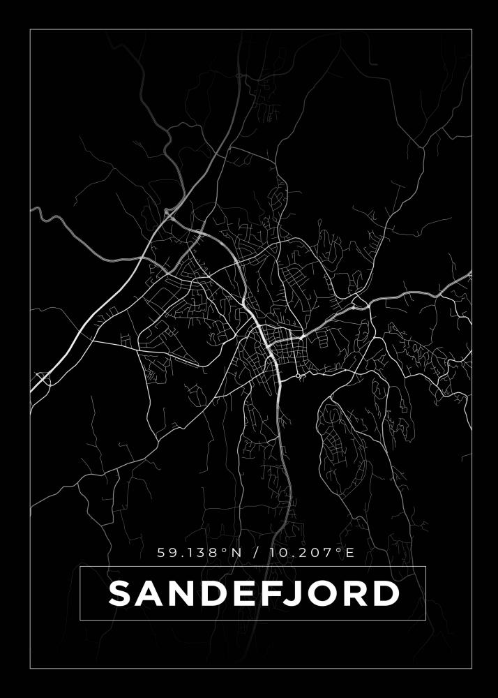Kart - Sandefjord - Svart Plakat