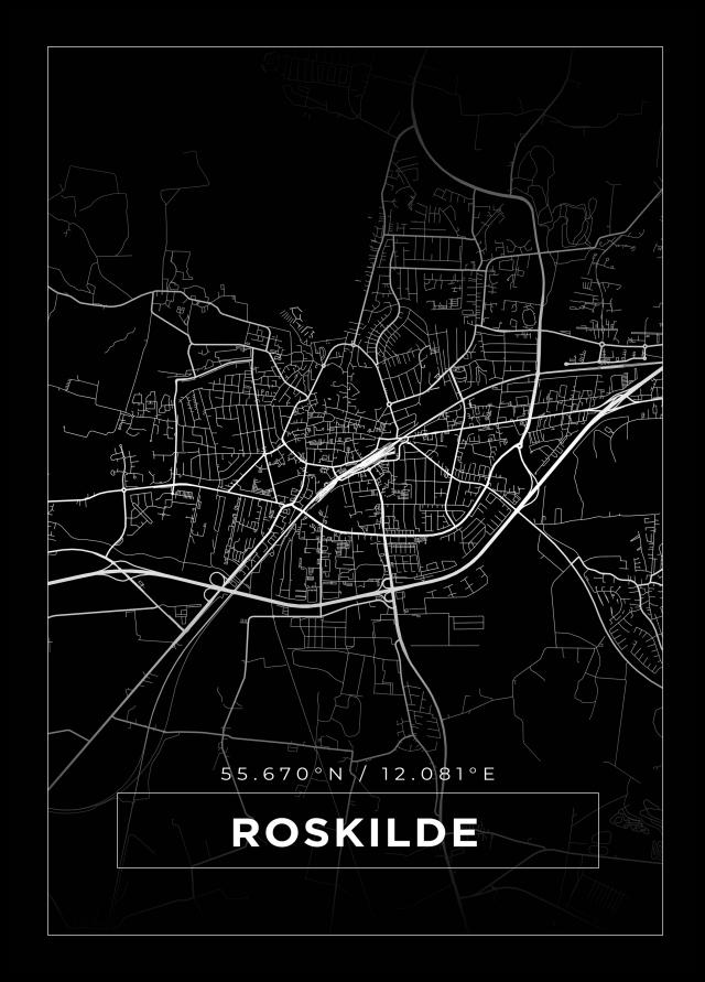 Kart - Roskilde - Svart Plakat