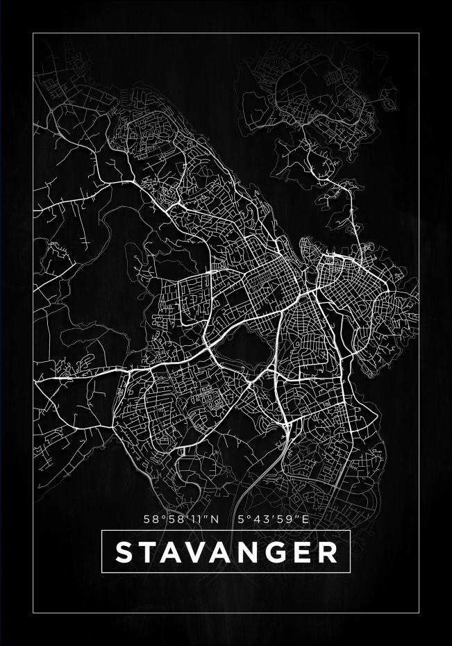 Kart - Stavanger - Svart Plakat