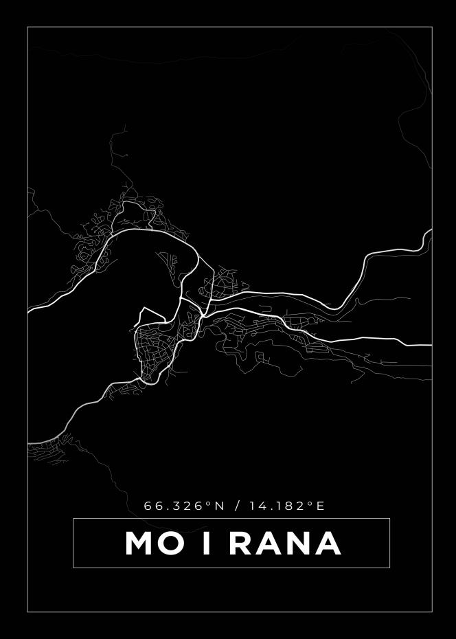 Kart - Mo I Rana - Svart Plakat