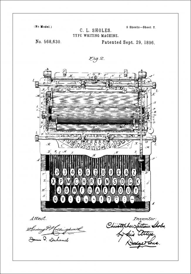 Patenttegning - Skrivemaskin - Poster Plakat