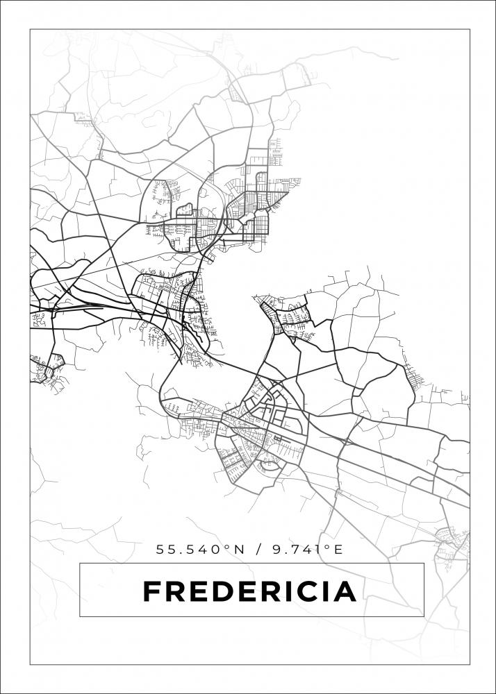 Kart - Fredericia - Hvit Plakat