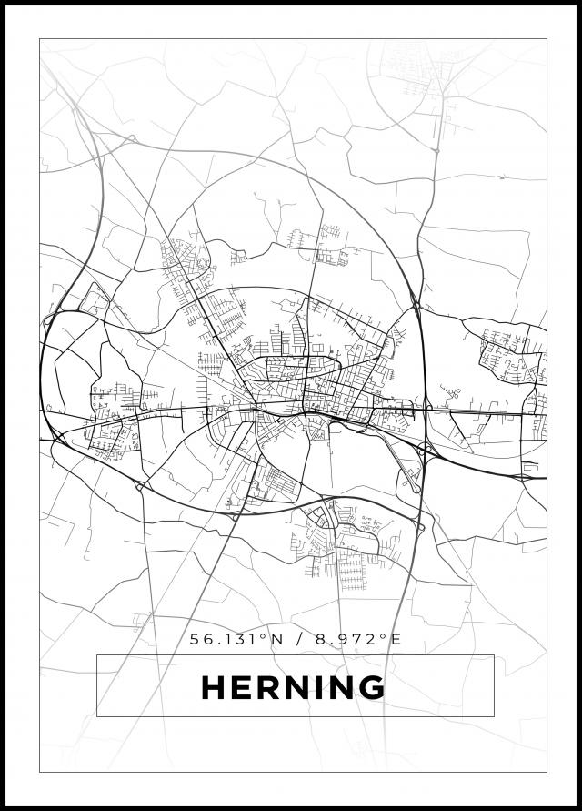 Kart - Herning - Hvit Plakat