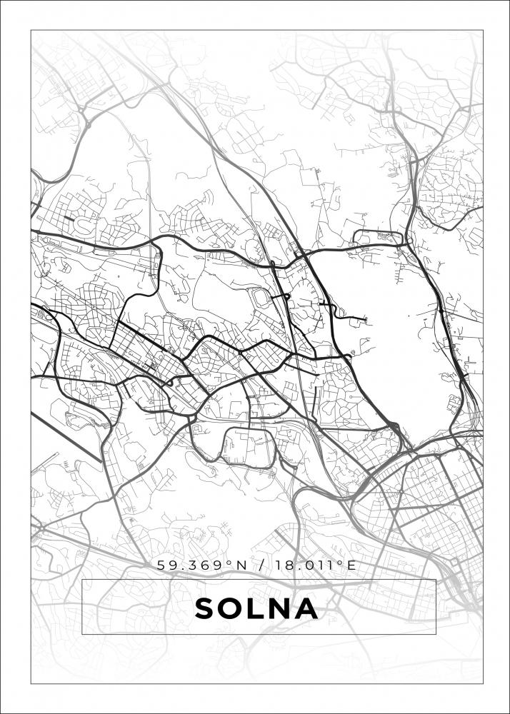 Kart - Solna - Hvit Plakat
