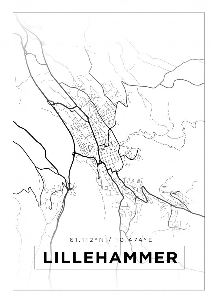 Kart - Lillehammer - Hvit Plakat