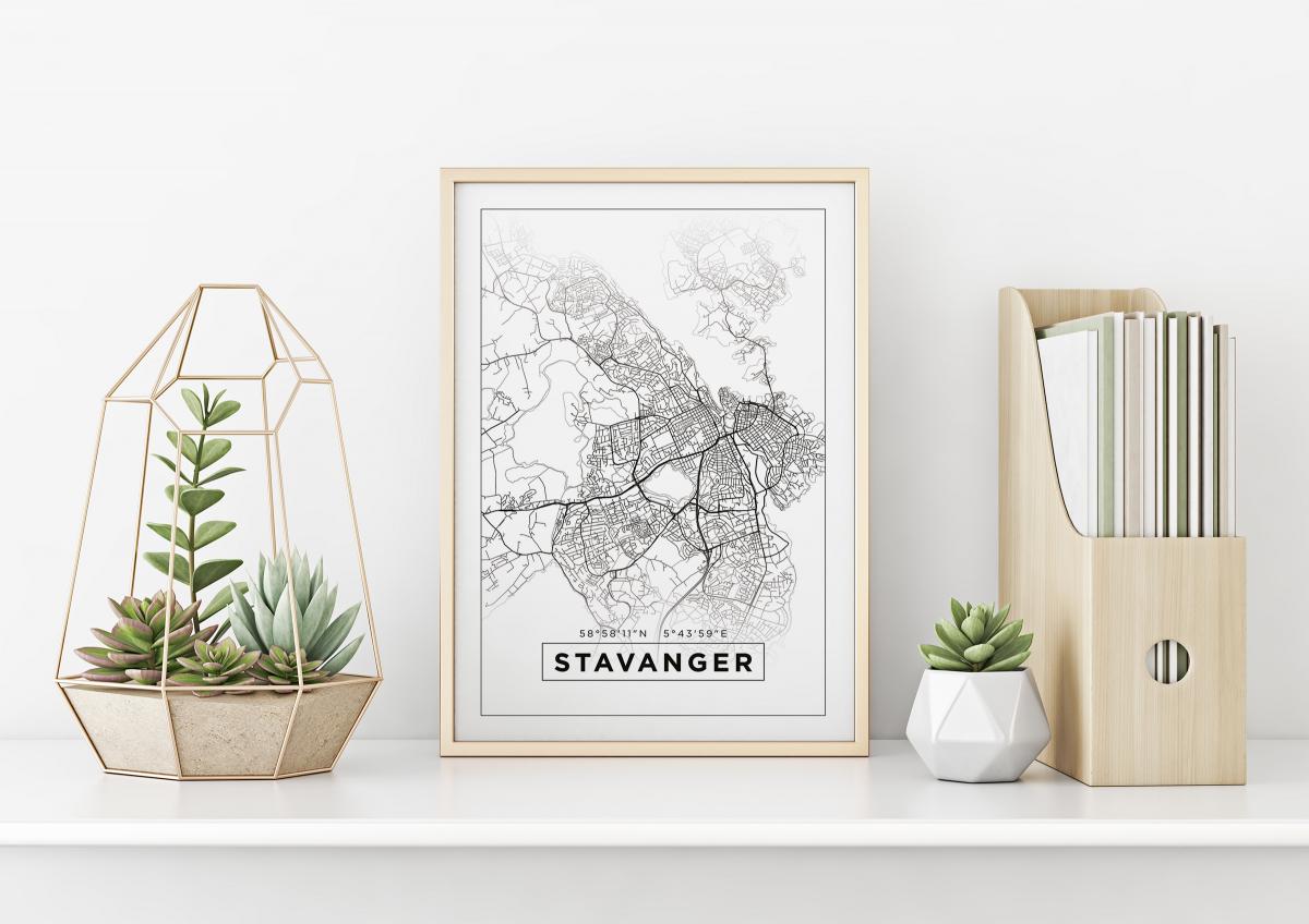 Kart - Stavanger - Hvit Plakat