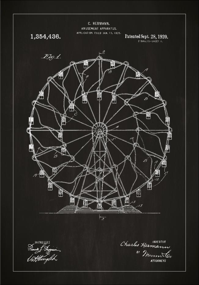 Patenttegning - Pariserhjul - Svart Plakat