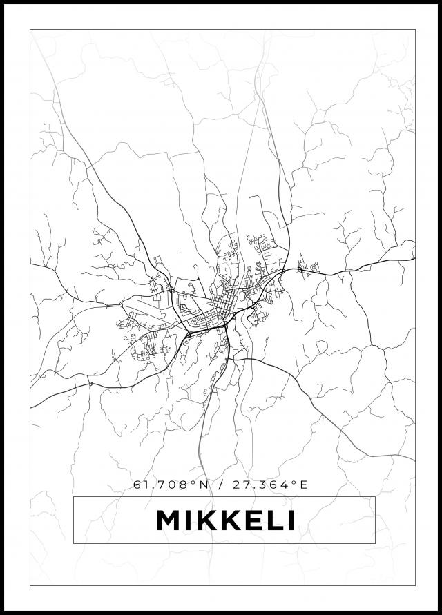 Kart - Mikkeli - Hvit Plakat