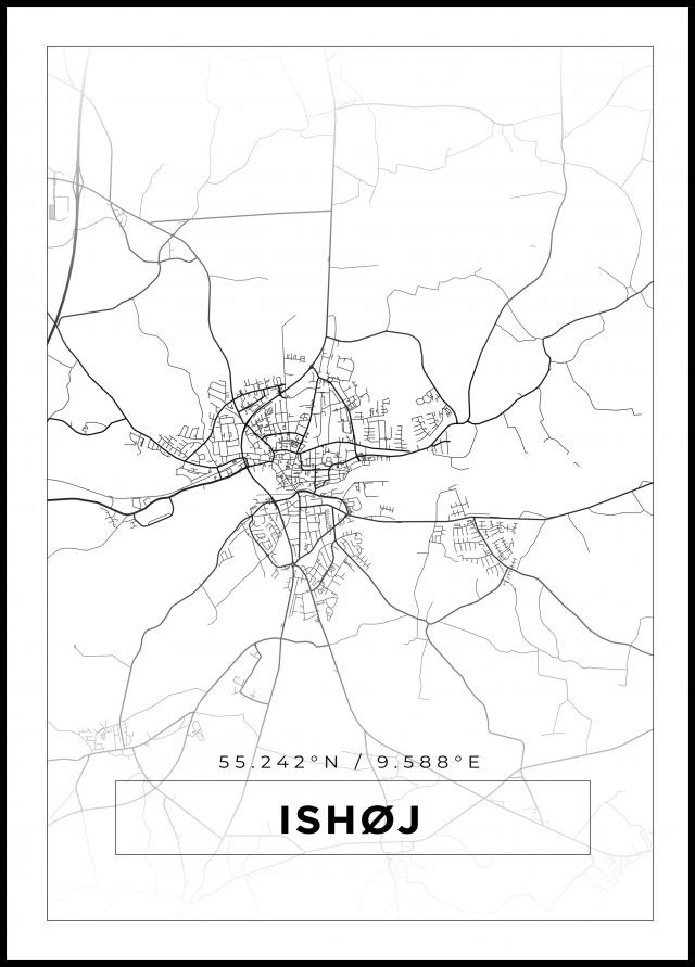 Kart - Ishøj - Hvit Plakat