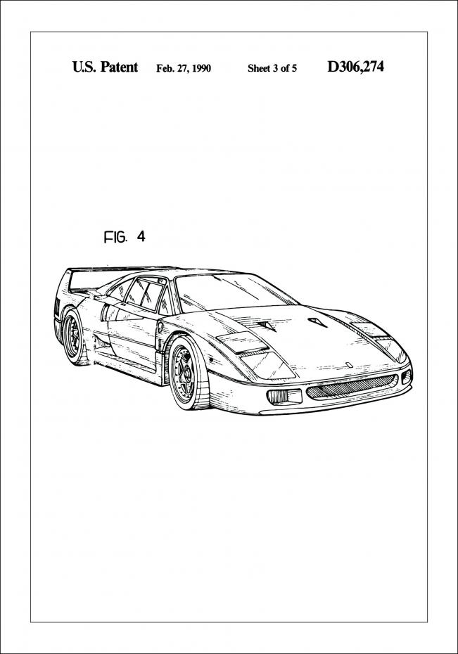 Patenttegning - Ferrari F40 II - Poster Plakat