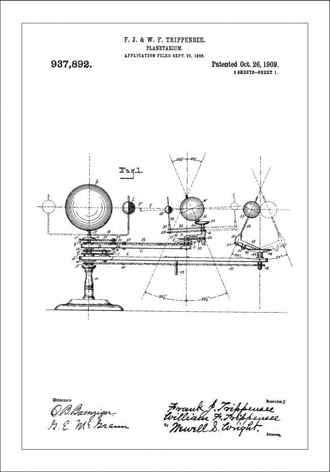 Patenttegning - Planetarium - Hvit Plakat