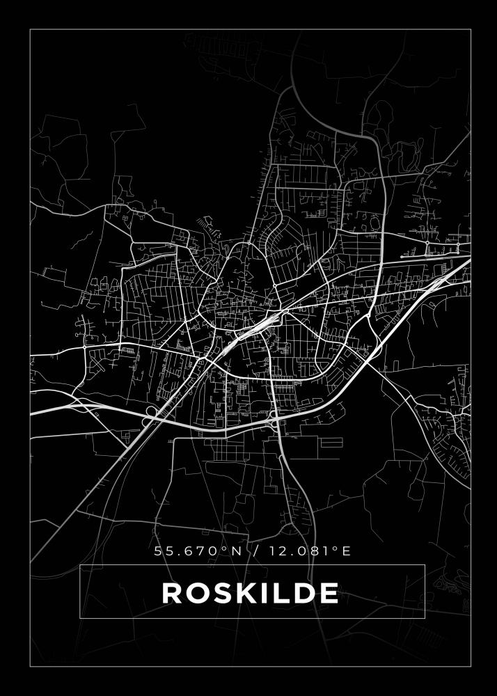Kart - Roskilde - Svart Plakat