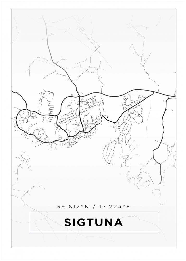 Kart - Sigtuna - Hvit Plakat
