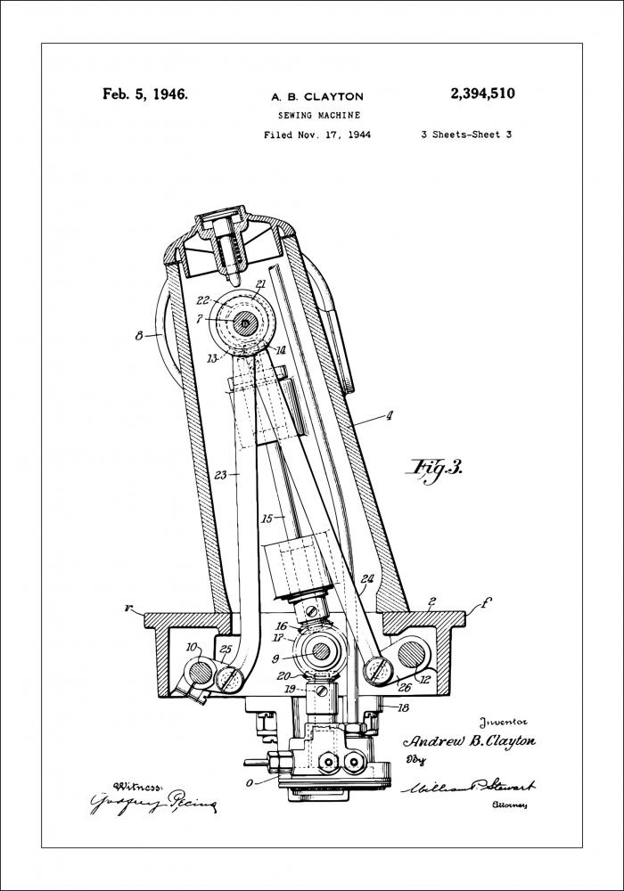 Patenttegning - Symaskin III - Poster