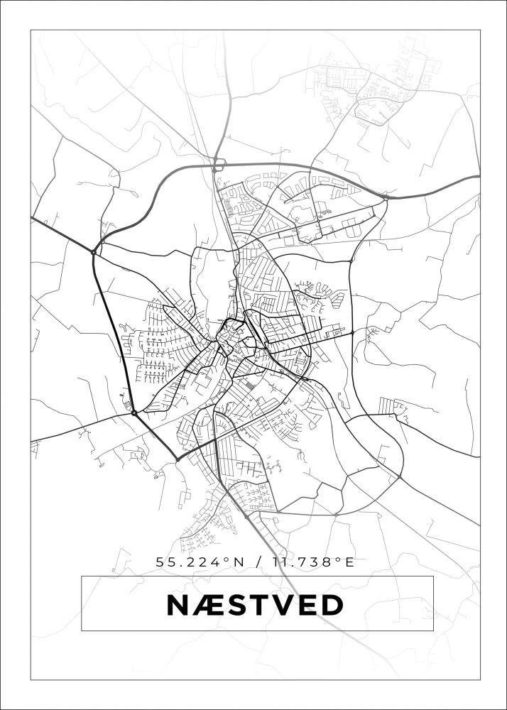 Kart - Nstved - Hvit Plakat