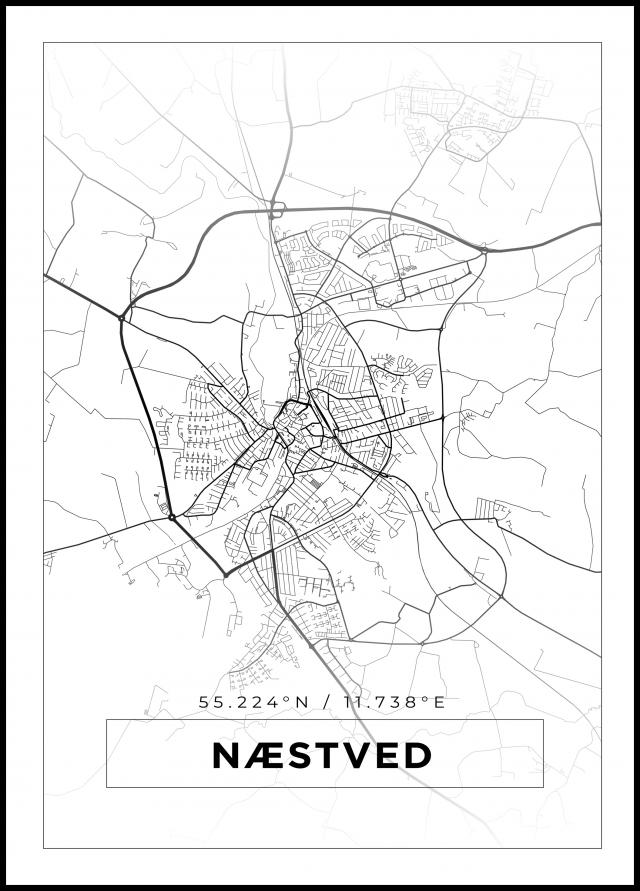 Kart - Næstved - Hvit Plakat
