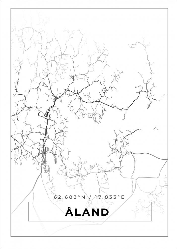 Kart - land - Hvit Plakat