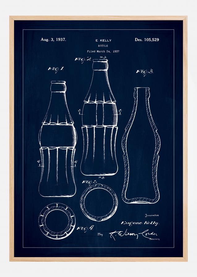 Patenttegning - Coca Cola-flaske - Blå Plakat
