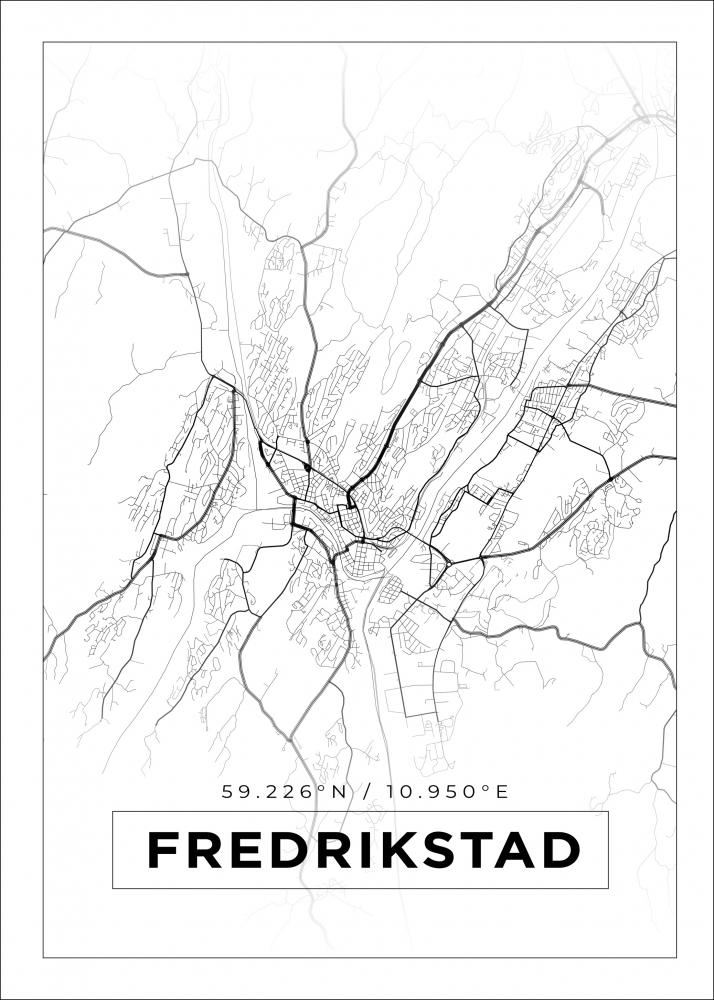 Kart - Fredrikstad - Hvit Plakat