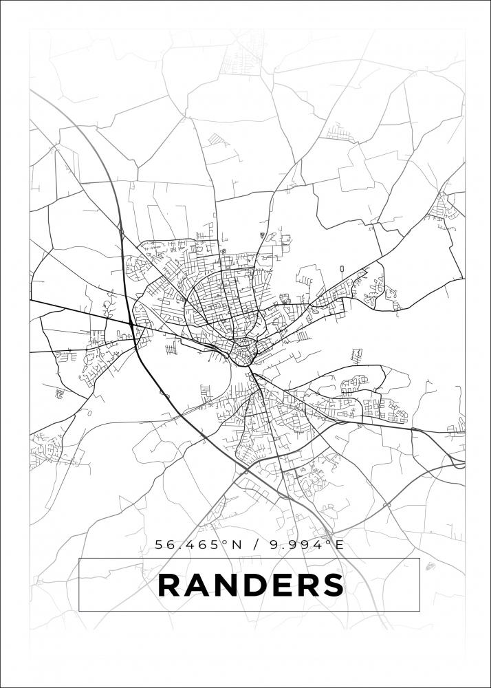 Kart - Randers - Hvit Plakat