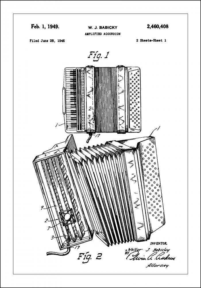 Patent Print - Amplified Accordion I - White Plakat