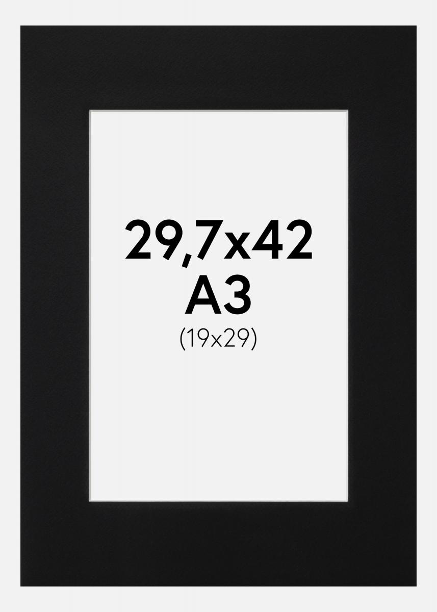 Passepartout Svart Standard (Hvit kjerne) 29,7x42 cm (19x29)